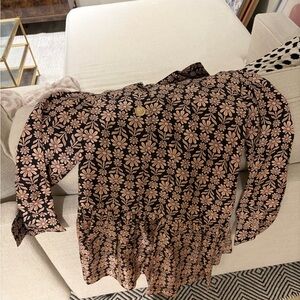 NWT Sandro Black and Pink Floral Blouse